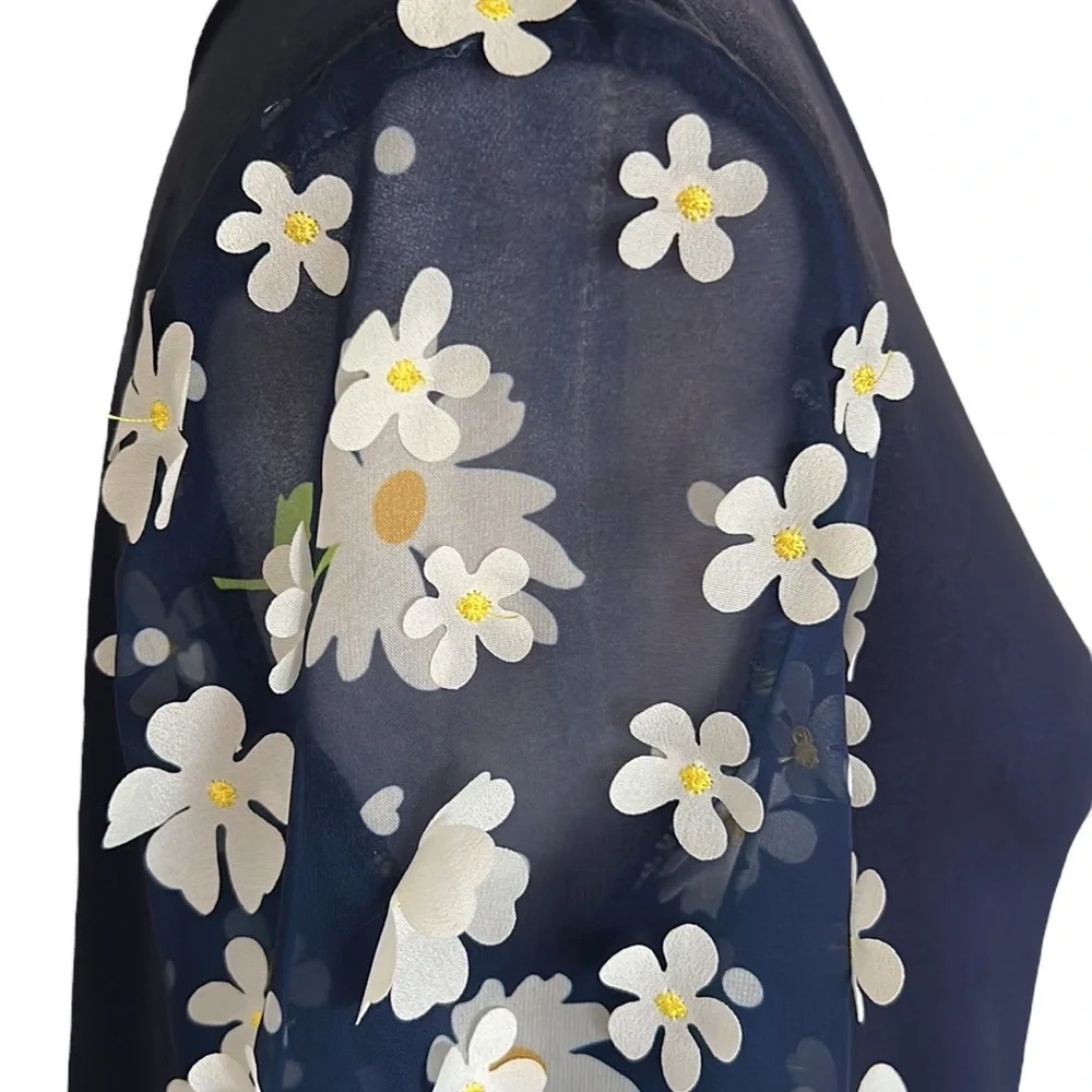 Anthropologie Eva Franco Becky Navy Blue White Daisy Appliqué Top - XS